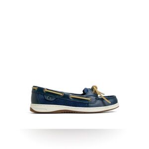 SPERRY Excellent Condition Women Angelfish 1 Eye Boat Shoe. Navy Tan Grey Size 9
